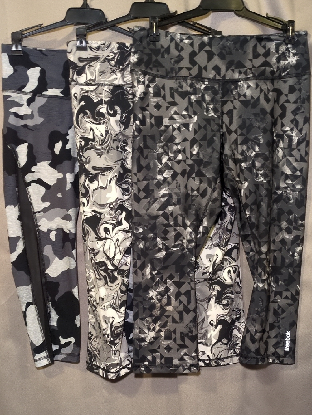 Reebok Black & Gray Patterned Active Leggings Trio